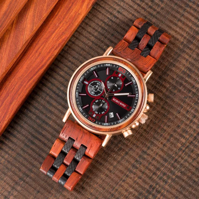 Luxus Holzuhr Holz Armbanduhr Herren Männeruhr Gechenk Chronograph Wrist watch