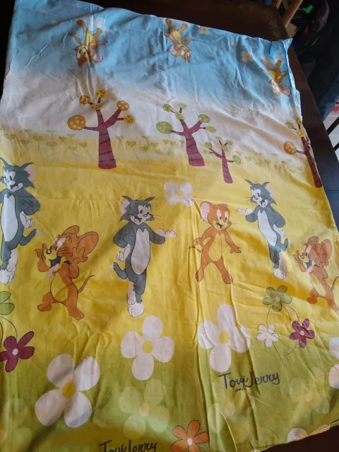 Vtg 1970s Tom Jerry Flat Bed Sheet Cartoon Cat Mouse