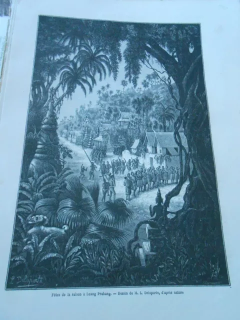 1872 Indo China Season Party Engraving in Luang Prabang