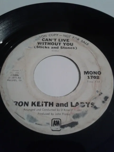 Ron Keith And Ladys ‎– Can't Live Without You (Sticks And Stones) / 45t 