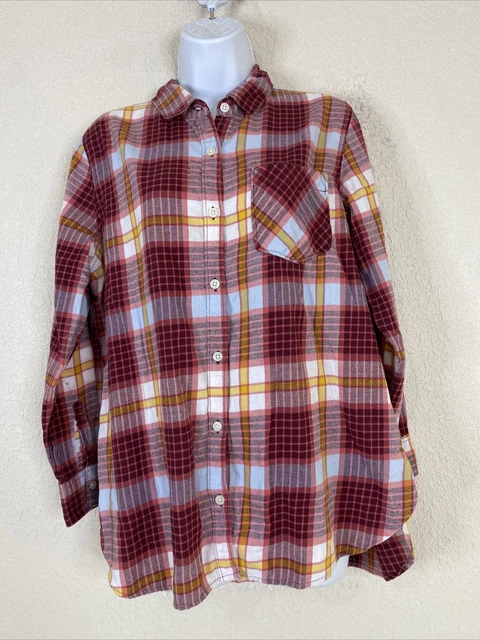 Old Navy Womens Size PL Pink/Yellow Plaid Button Up Shirt Long Sleeve Pocket
