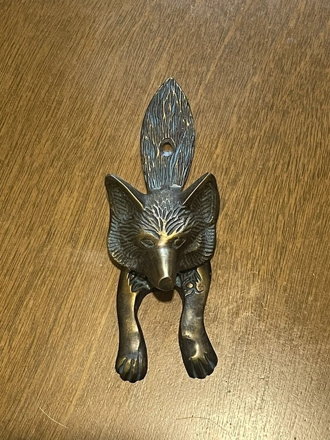 Brass Fox Door Knocker Detailed Decorative Salvage Architectrual Vintage Style