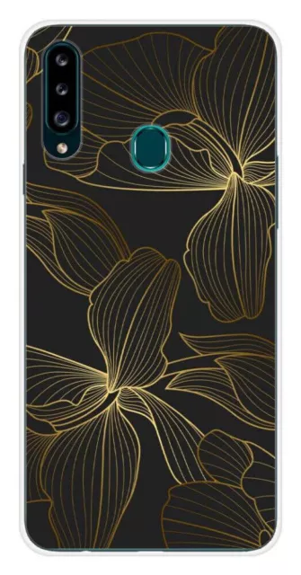 Printed silicone case compatible with Samsung Galaxy A20s Golden flowers