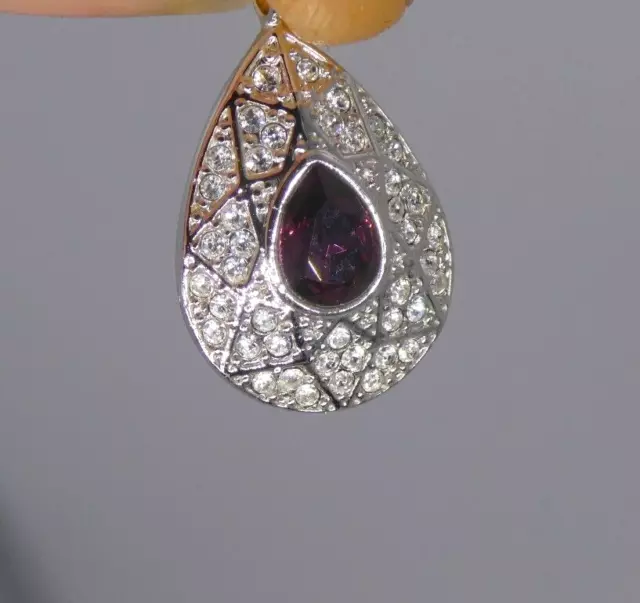 Swarovski Genuine Teardrop Pendant Purple White Clear Crystals Rhodium Plated 2