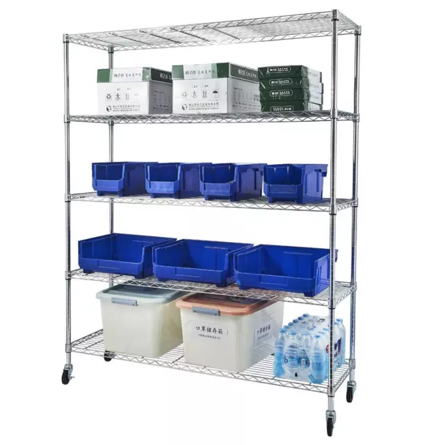 5 Tier Wire Rolling Shelving Unit on Wheels Adjustable Storage Racks Shelving