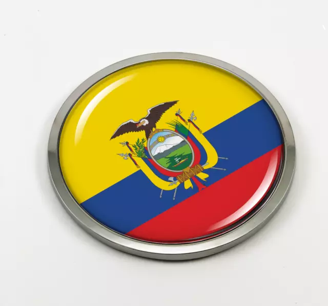 Ecuador Flag 3D Domed Emblem Badge Car Sticker Chrome ROUND Bezel