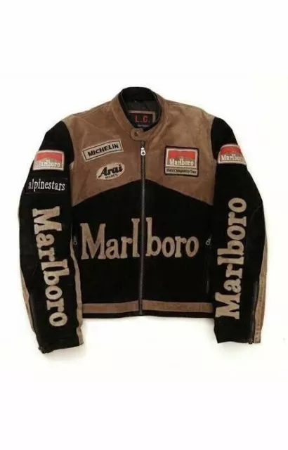 Chaqueta de cuero Marlboro para hombre Chaqueta de cuero para motociclista...