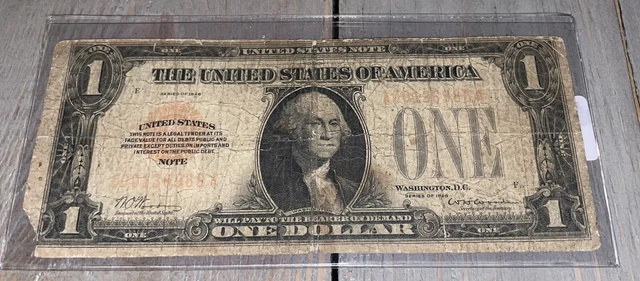 1928 $1 One Dollar Legal Tender Red Seal United States Note, Funnyback, N0106