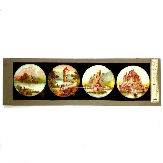 Lot De 4 Plaques De Verre Pour Lanterne Magique Ancienne – XIXe Siècle