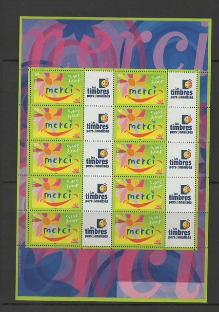 FEUILLE F3433 10 timbres Merci 2001 logo Timbres Personnalises EUR 8 00 PicClick FR