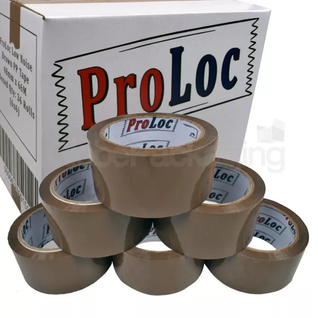 12 Rolls Pro-Loc Branded LOW NOISE BROWN Packaging Parcel Tape 48mm x 66M