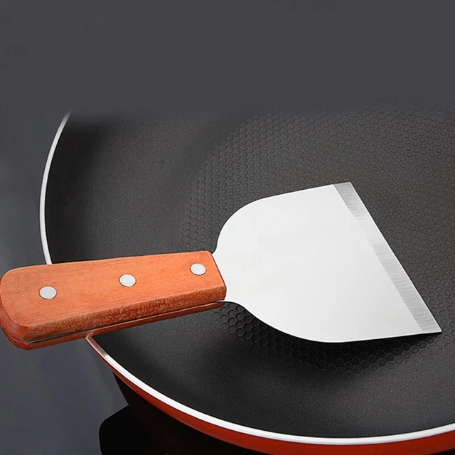 Hamburger frittelle in acciaio inox di alta qualità griglia flipper con maniglia in legno