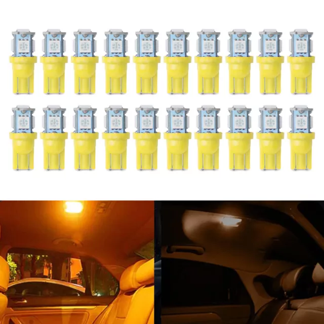 20PC 12V T10 Yellow 194 168 2825 W5W 5050 5SMD LED Bulb for Car Interior Lights