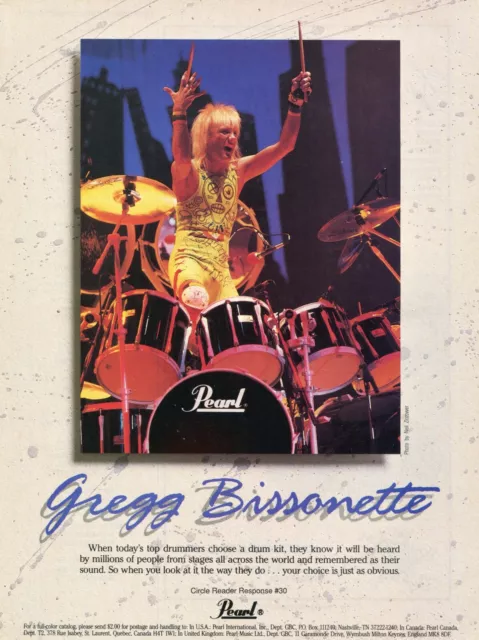 1988 Print Ad of Pearl Drum Kit w Gregg Bissonette