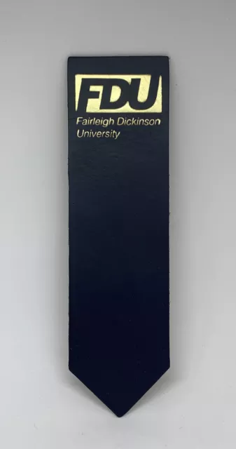 VTG FDU Fairleigh Dickenson University Navy Leather Bookmark Embossed In Gold Ne