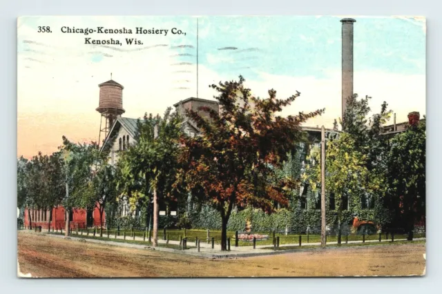 Chicago-Kenosha Hosiery Co Kenosha WI hand tinted 1914  postcard A21