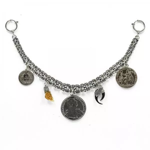 Catena Charivari uomo collana costume folcloristico ciondoli in argento Oktoberfest top.