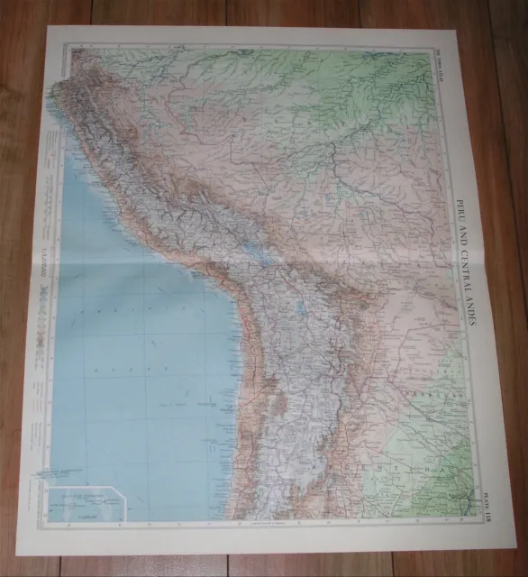 1957 Vintage Map Of Andes Mountains / Chile Peru Argentina / Scale 1:5,000,000