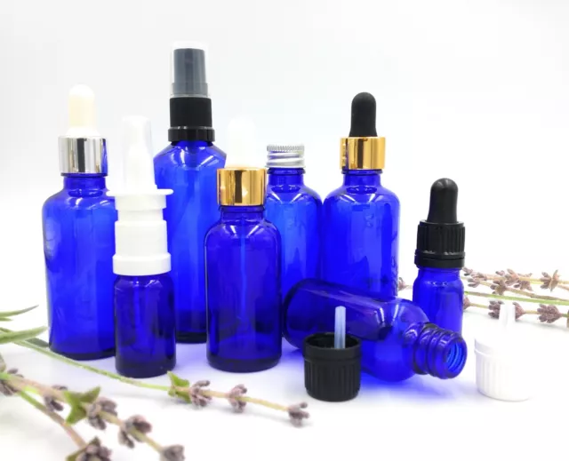 Cobalt Blue Glass Dropper Bottles 15ml - 100ml Cosmetic Pipette Spray Pump etc