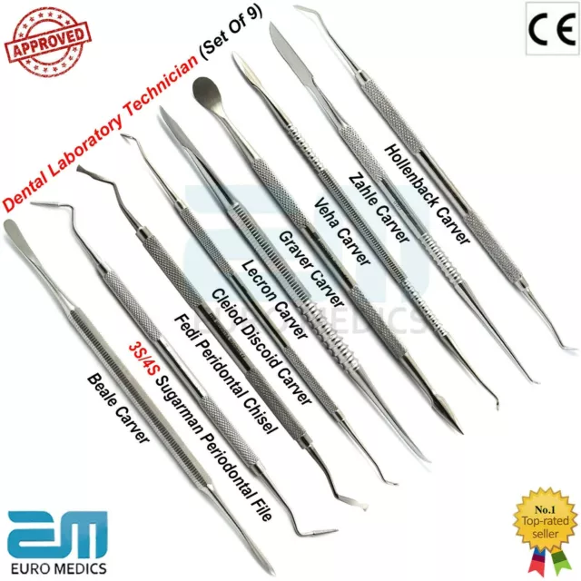 9PCS Stainless Steel Wax Carvers Carving Sculptor Dental Modelling Laboratory CE