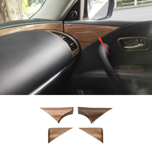 Inner Door Panel Triangle Cover 4pcs For Nissan Armada Y62 2017-2020 Wood Grain