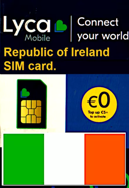 NEW, IRISH. Lycamobile, PREPAID SIM card only. NANO, MICRO or STD size. IRELAND.