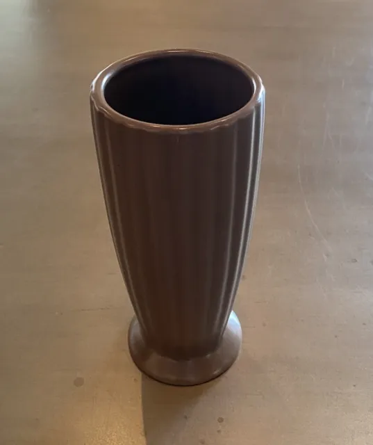 Vintage MCM Frankoma Pottery Brown Vase 7” Ribbed
