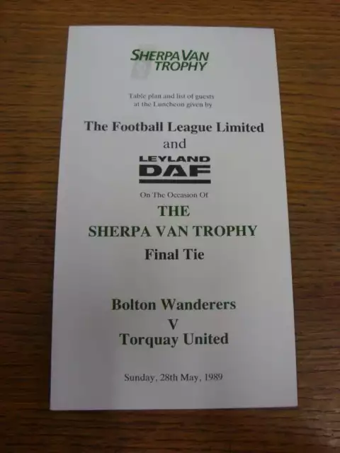 28/05/1989 Football League [Sherpa Van] Trophy Final: Bolton Wanderers v Torquay