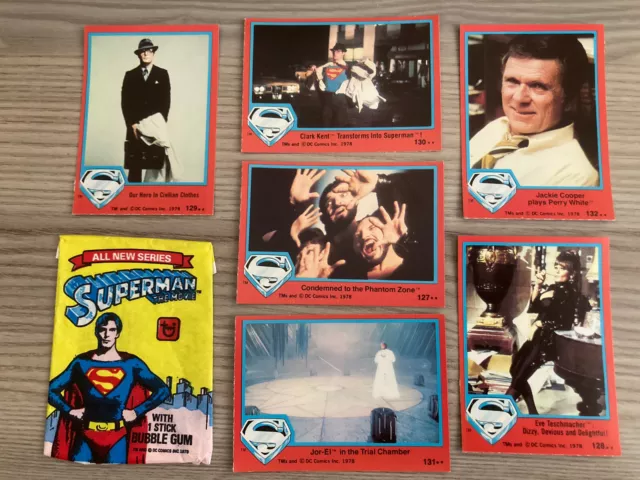 Superman The Movie Topps Wax Wrapper & 6 Series 2 Bubble Gum Cards Vintage 1978