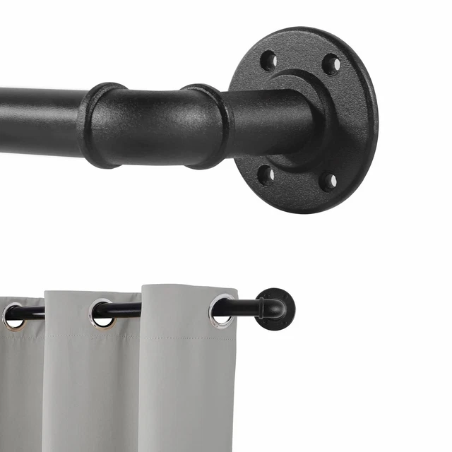 Tringle à Rideaux Métallique Extensible 80-218 Cm - Barre Pour Œillets Avec Supports, Design Moderne Noir