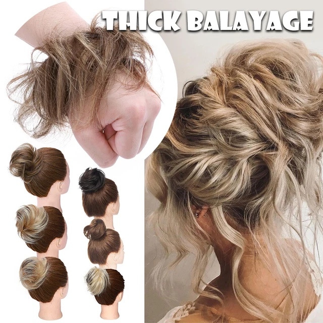 100% Human Hair Bun Hairpiece Wrap On Russian Remy Top Updo Scrunchie Extensions