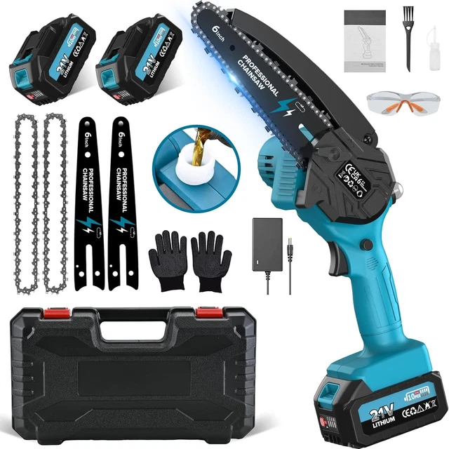 Mini Tronçonneuse à Batterie 6 Pouces 8000mAh - Élagueuse Sans Fil Avec Graisseur Automatique Pour Jardin Et DIY