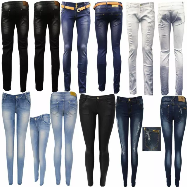 Womens Ladies Stretch Faded Ripped Slim Fit Skinny Denim Jeans Size UK 6 8 12 16