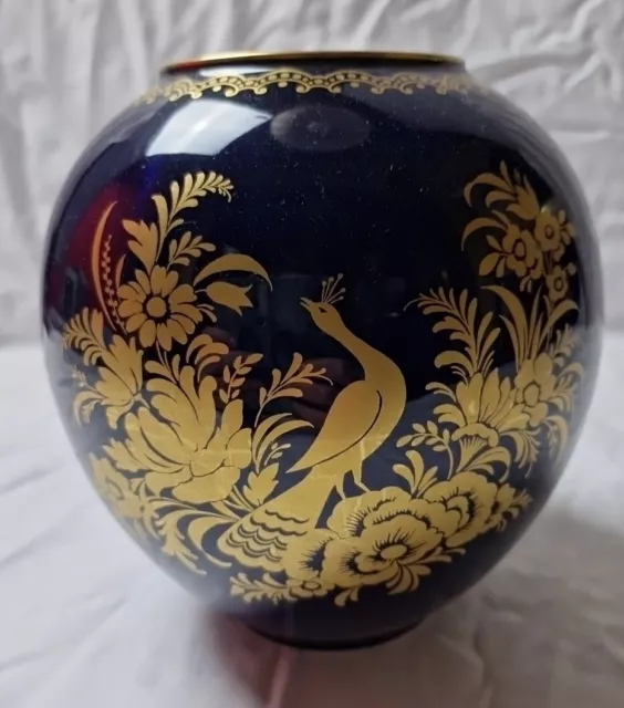 Vintage Vase von Heinrich, Kugelvase, kobaltblau mit goldfarbenem Dekor 17,5 cm
