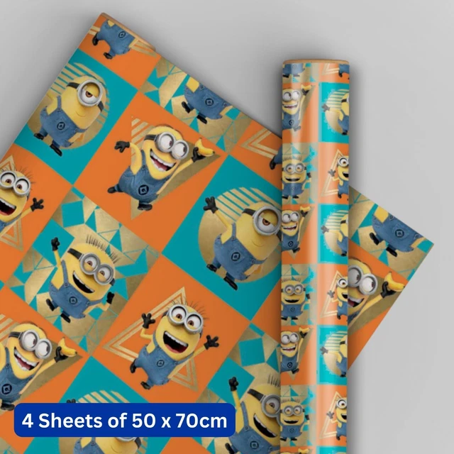 Verpackungspapier, Despicable Me Minions, 4 Blatt & 4 Etikett Geburtstag Geschenkverpackung Pack