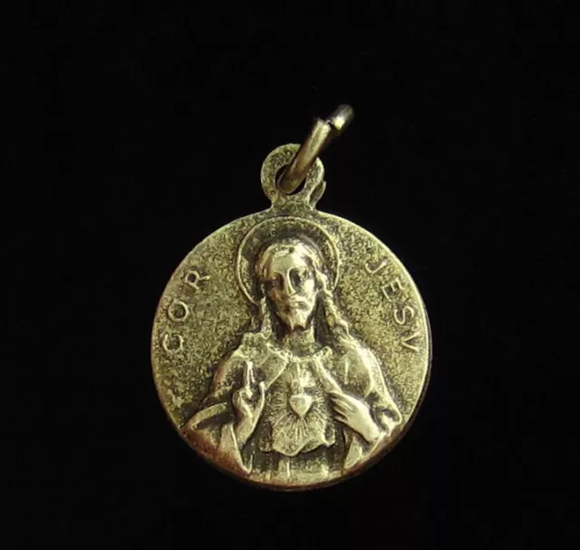VINTAGE MARY LOURDES Medal Jesus Sacred Heart Catholic Petite Medal ...