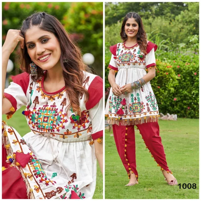 Set pantaloni Kurti kediya navratri garba dandiya ricamati top multicolore, indiano