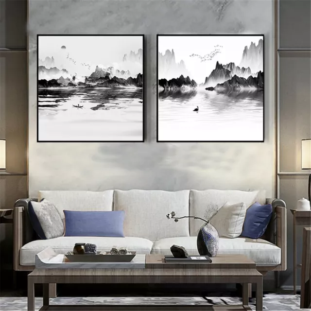 Ink Painting Nordic Canvas Poster Landscape Art Picture Wall Home Decor Unframed