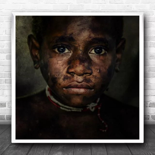 Portrait Kid Coal Dirt Dirty African Tribe Tribal Eyes Nose Lips Wall Art Print