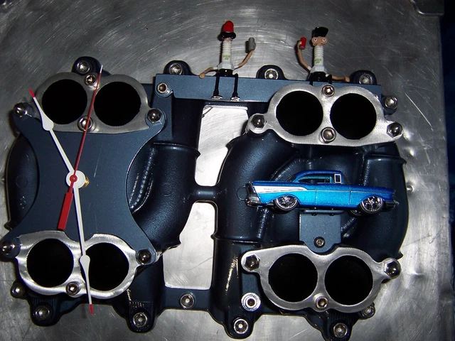 Automotive Art V8 Intake Manifold Clock W/ 1957 Chevrolet Bel Air Chevy Man Cave Automotive Art V8 Intake Manifold Clock W/ 1957 Chevrolet Bel Air Chevy Man Cave