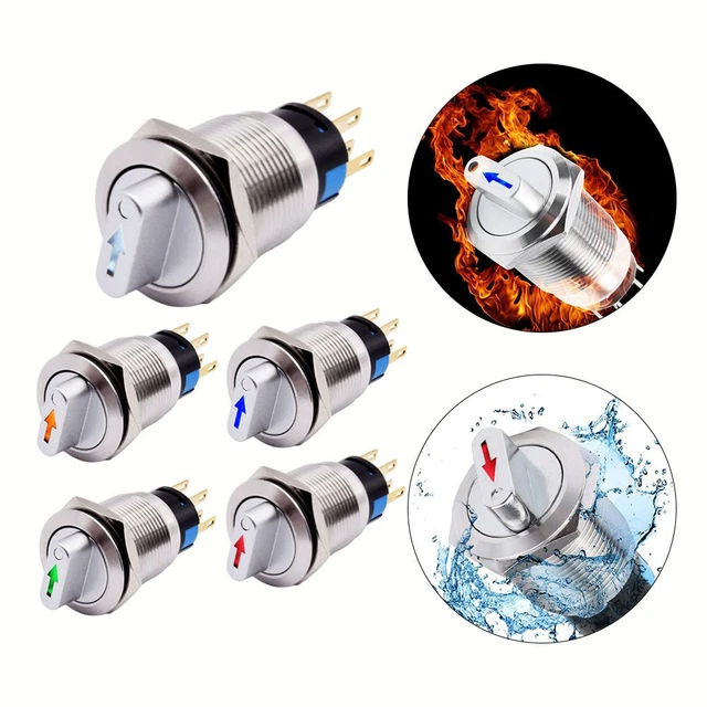Interrupteur Rotatif 19mm 3 Positions 2NO2NC - Pour Machines CNC, 12-24V, LED, IP66 - 5