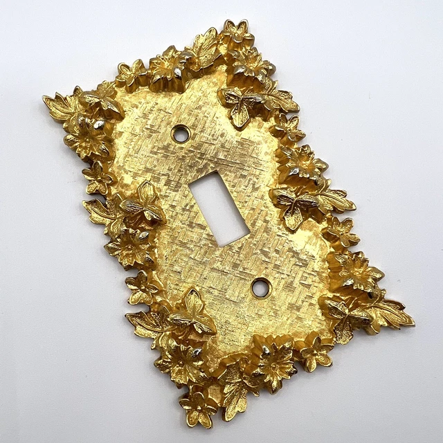 VINTAGE 1970 FLORENTA OF CALIFORNIA Gold Ornate Floral LIGHT SWITCH FACEPLATE