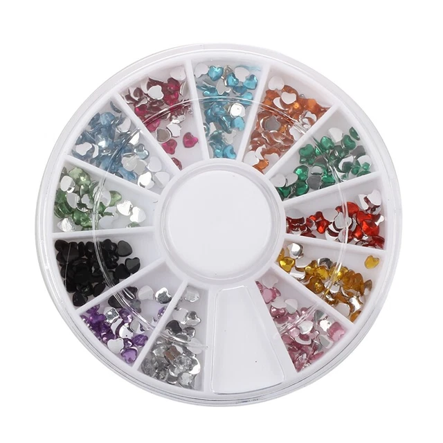 300 Stueck 2mm 12 Farben Glitter Herz Nagel Kunst UV Acryl Spitze Strass Ra1957