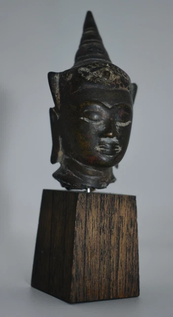 Mounted Antique Ayutthaya / Ayuthia Period Bronze Buddha Head from Thailand