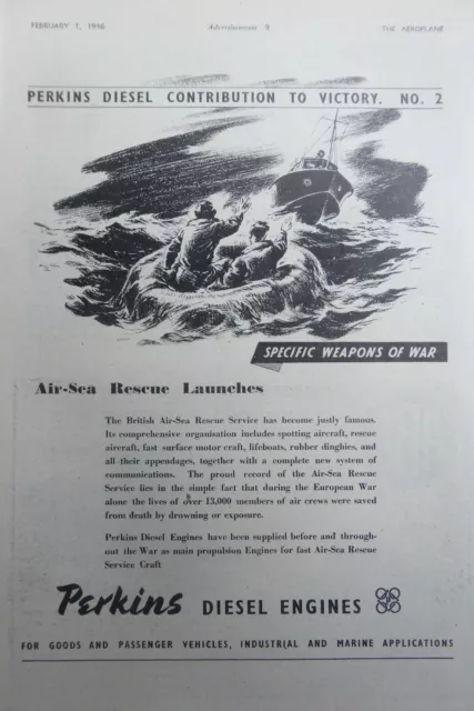 11/1945 Pub Perkins Diesel Engines Air Sea Rescue Raf Bpb Launches Original Ad