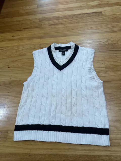 Brooks Brothers Sweater Vest Mens Medium White Country Club Cable Knit Cotton