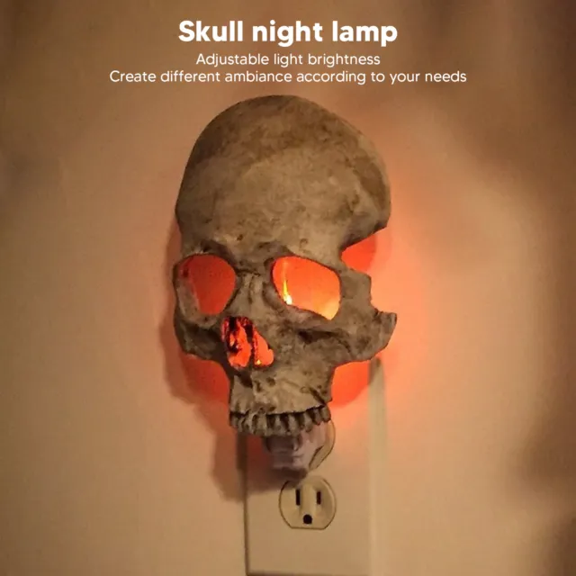 Halloween Resin Skull Night Lamp Plug Into Wall Skeleton Night Light US Plug
