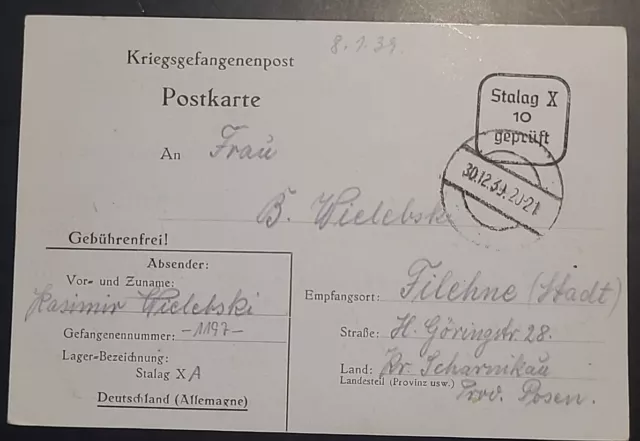 Zensur Karte Lager Stalag X A Schleswig 1939 Kriegsgefangenenpost POW (35