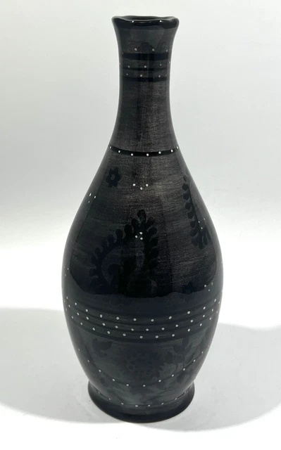 Jasmine Hand Painted 9.5 Inch Gray Ceramic Bud Vase Dotted Floral Leaf