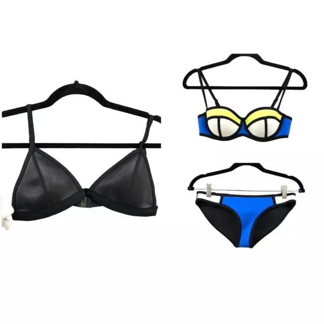 Triangl Neoprene Neon Orange Black Bikini Bathing Suit Top sz L